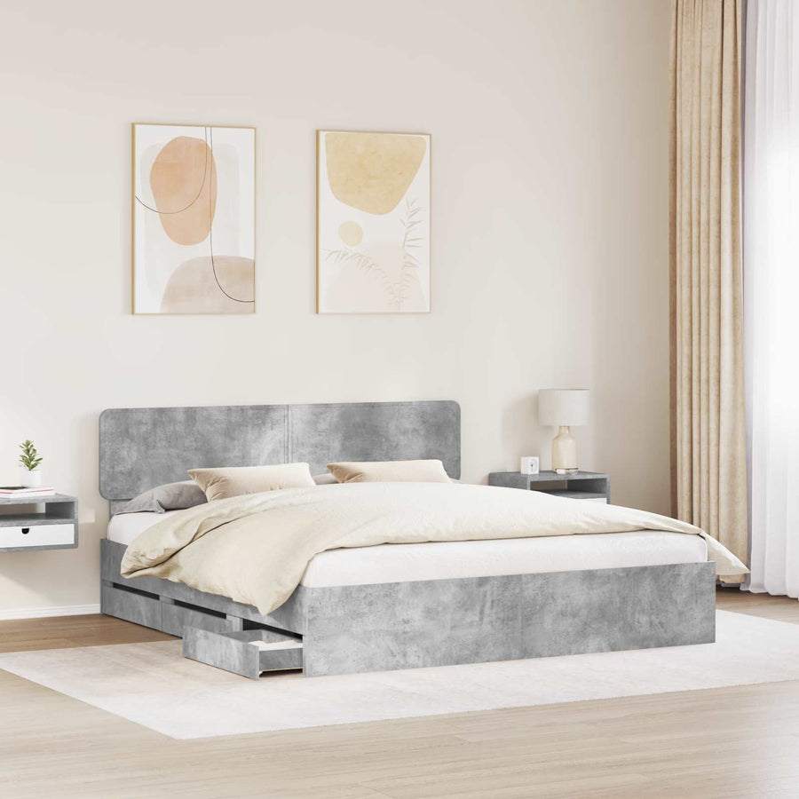 Bedframe met lade Beton Grijs 200 x 200 cm Ingenieurshout