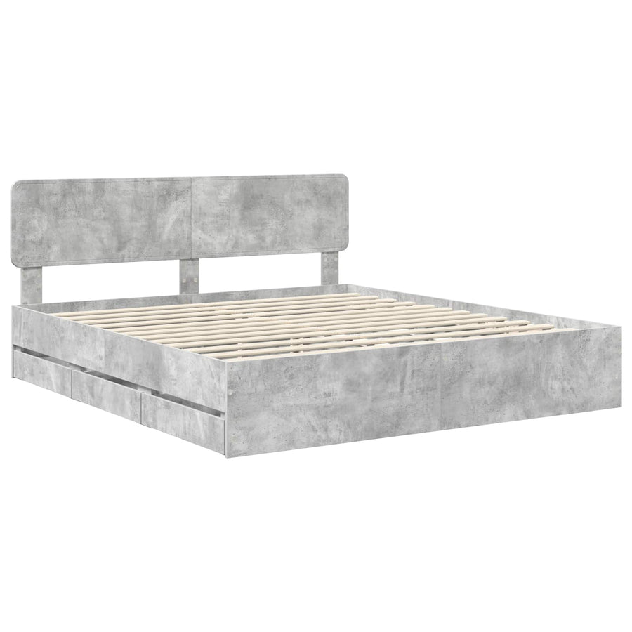 Bedframe met lade Beton Grijs 200 x 200 cm Ingenieurshout