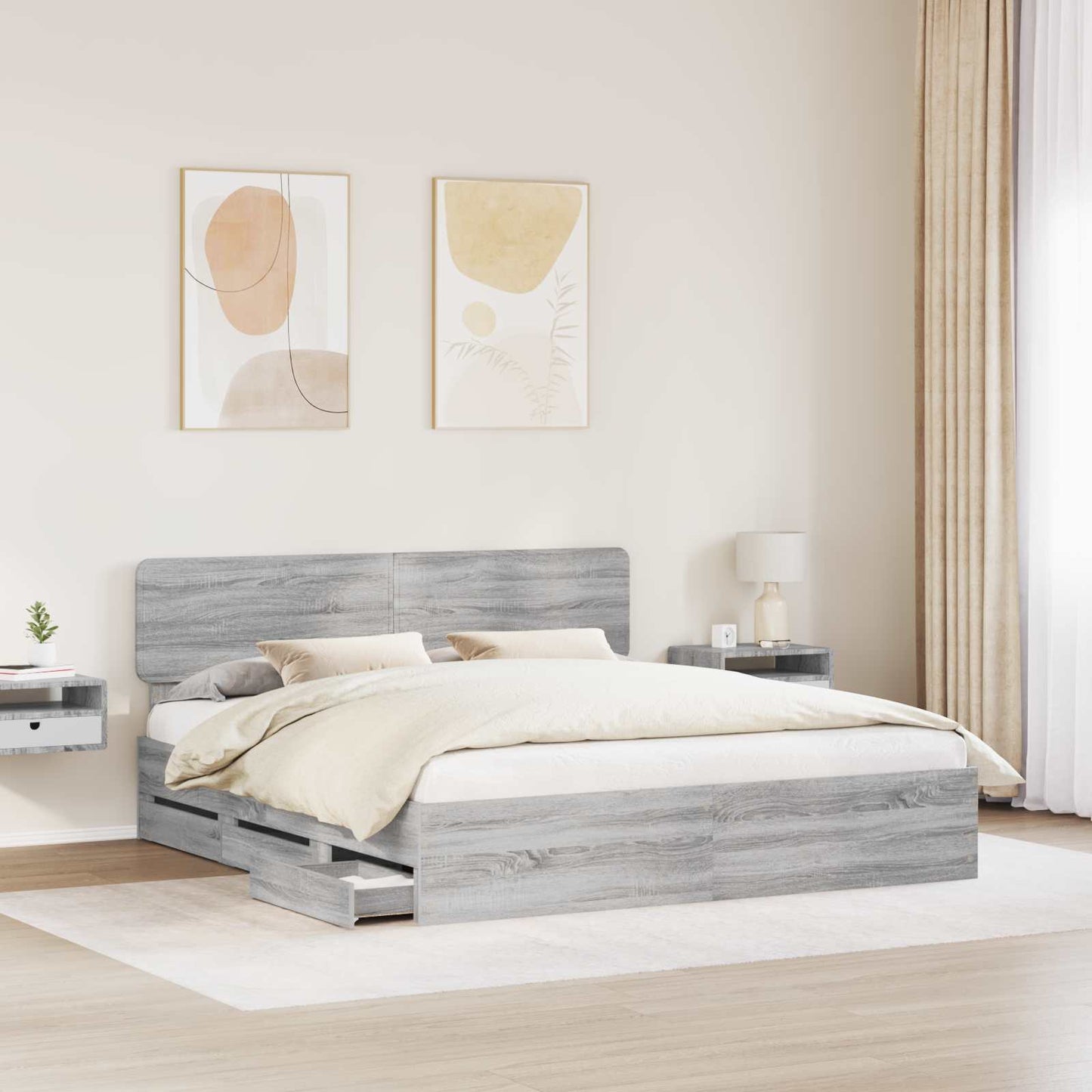 Bedframe met lade Grijs Sonoma 200 x 200 cm Ingenieurshout