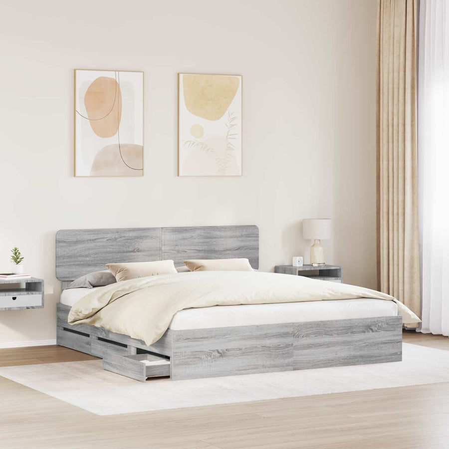 Bedframe met lade Grijs Sonoma 200 x 200 cm Ingenieurshout