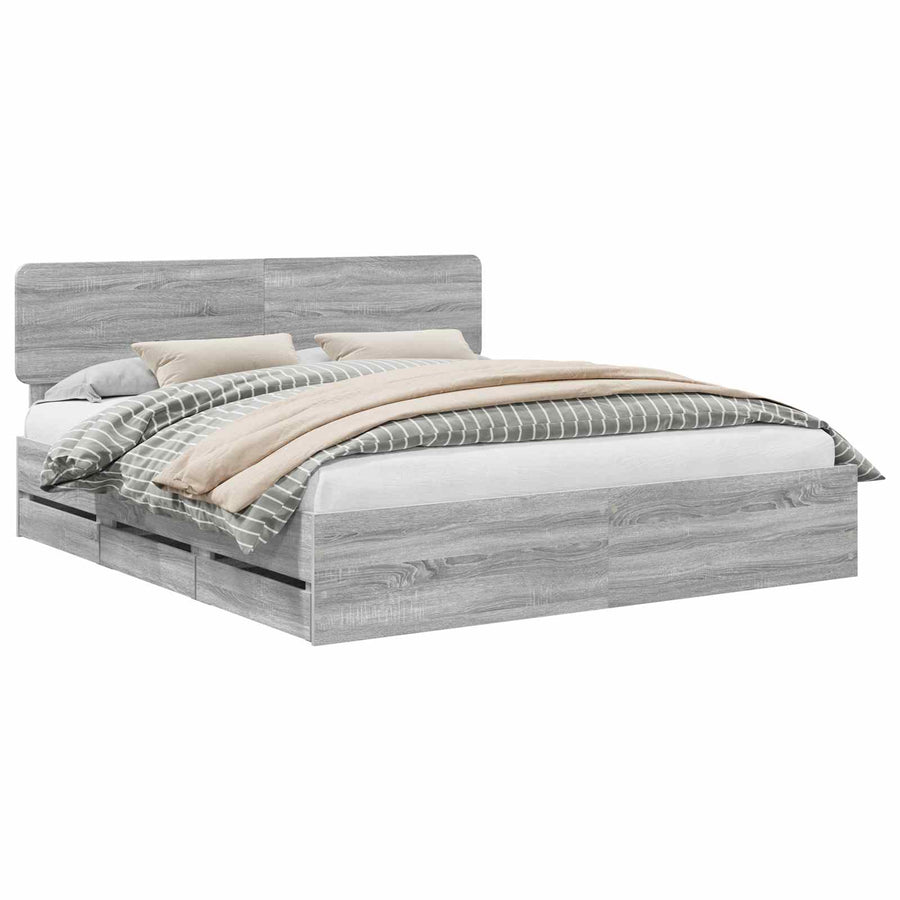 Bedframe met lade Grijs Sonoma 200 x 200 cm Ingenieurshout