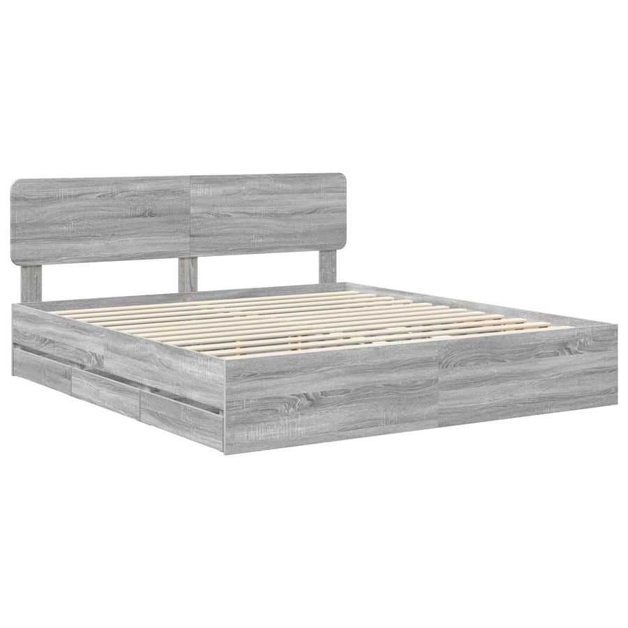 Bedframe met lade Grijs Sonoma 200 x 200 cm Ingenieurshout