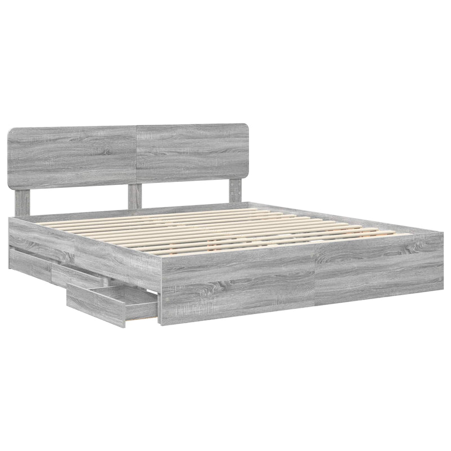 Bedframe met lade Grijs Sonoma 200 x 200 cm Ingenieurshout