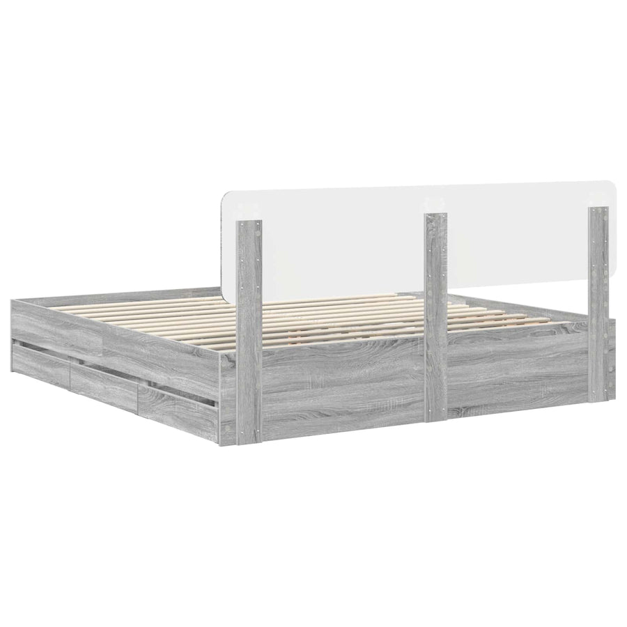 Bedframe met lade Grijs Sonoma 200 x 200 cm Ingenieurshout