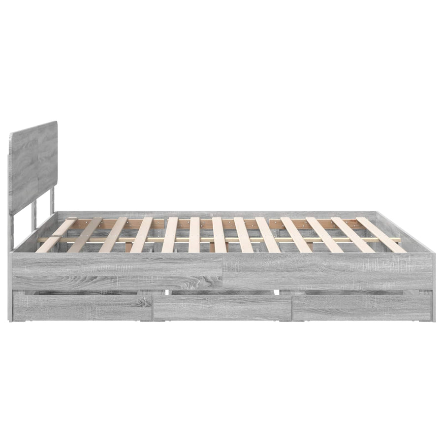 Bedframe met lade Grijs Sonoma 200 x 200 cm Ingenieurshout