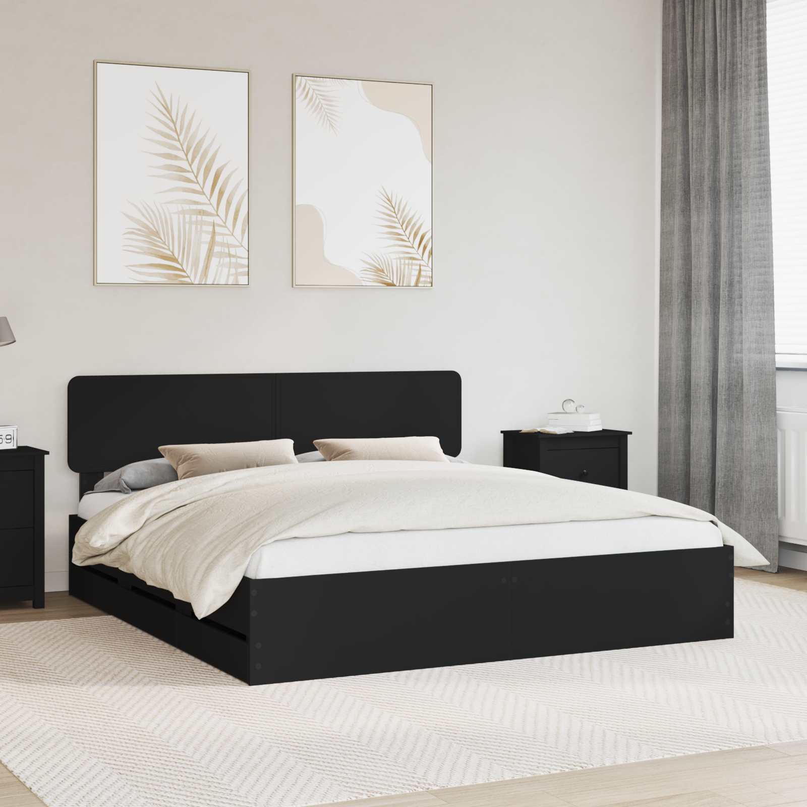 Bedframe met lade Zwart 180 x 200 cm Geconstrueerd hout