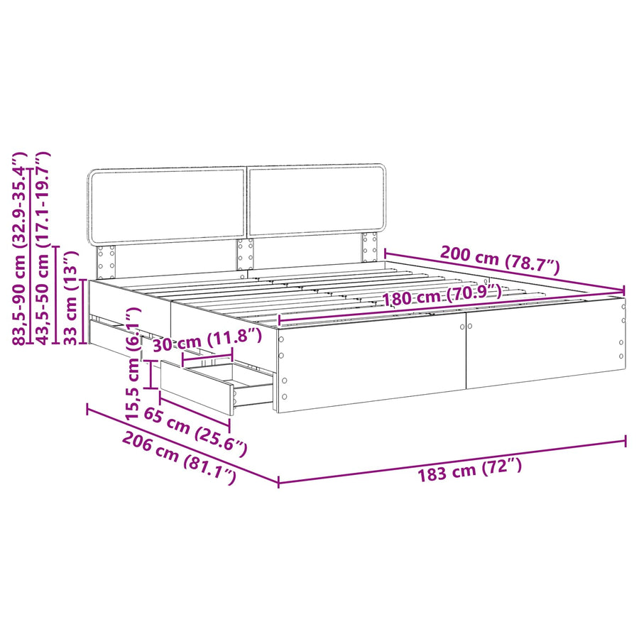 Bedframe met lade Beton Grijs 180 x 200 cm Ingenieurshout
