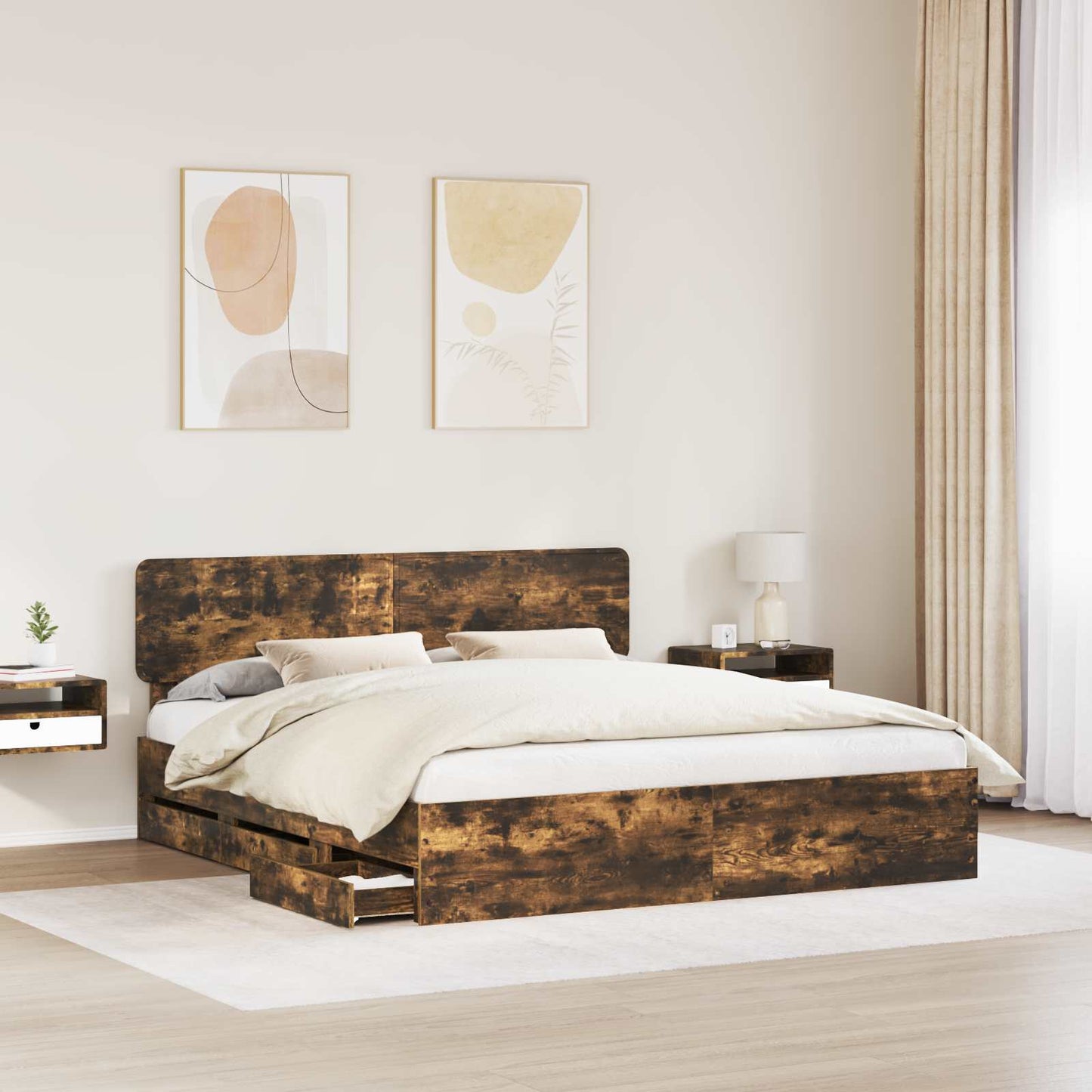 Bedframe met lade Gerookt eiken 180 x 200 cm Ingenieurshout