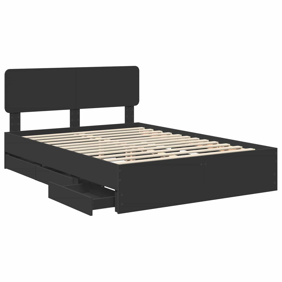Bedframe met lade met opslag Zwart 150 x 200 cm Ingenieurshout