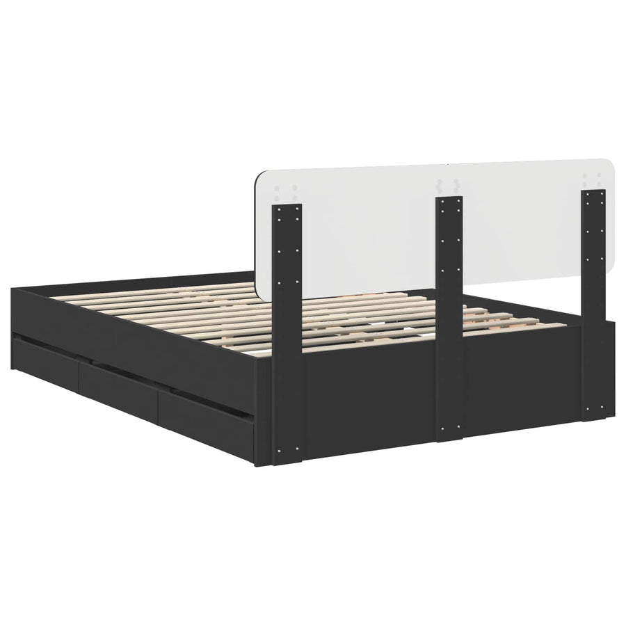 Bedframe met lade met opslag Zwart 150 x 200 cm Ingenieurshout