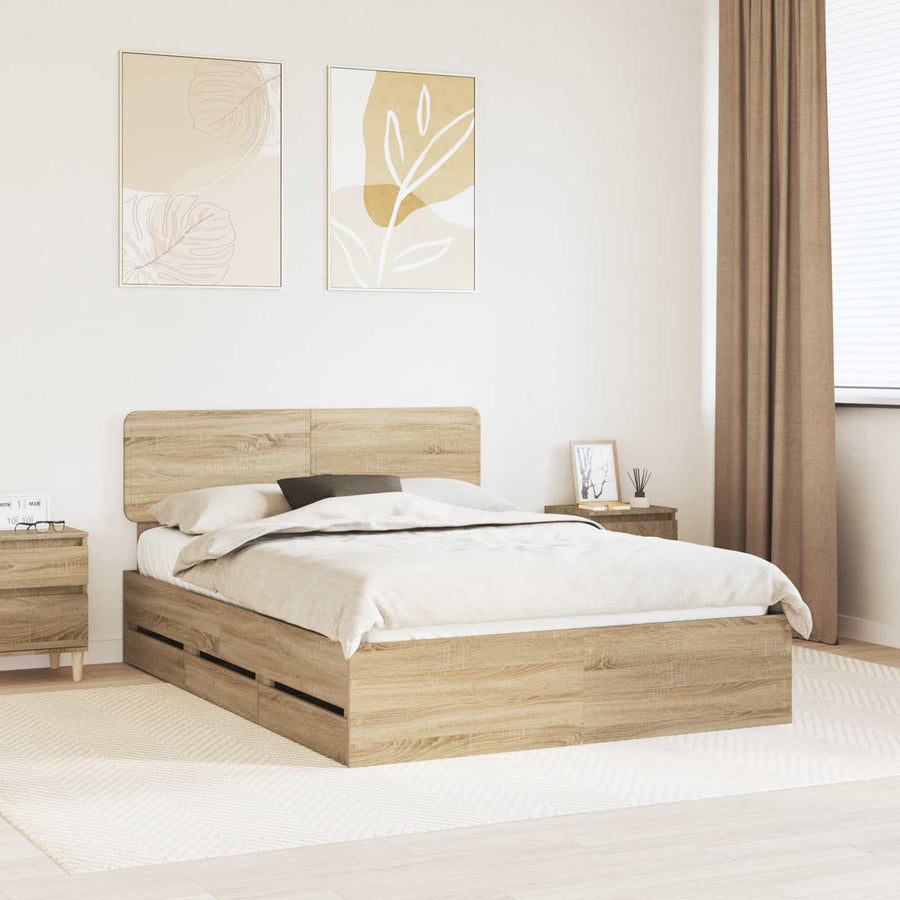 Bedframe met lade Sonoma Eiken 150 x 200 cm Ingenieurshout