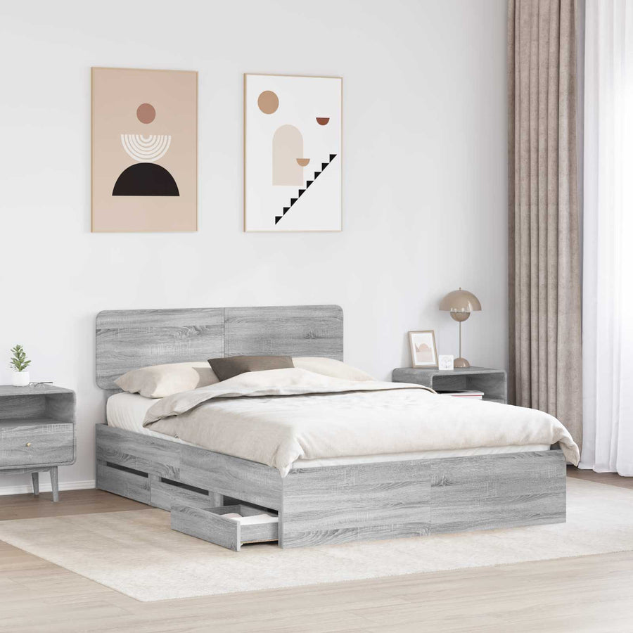 Bedframe met lade Grijs Sonoma 150 x 200 cm Ingenieurshout