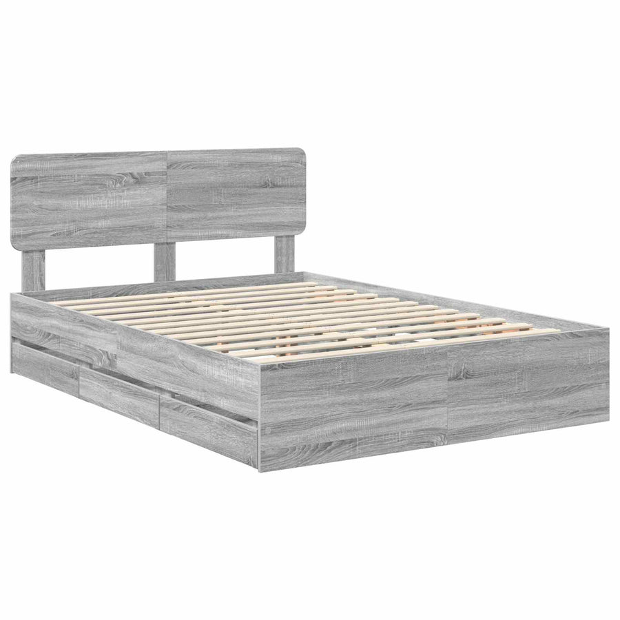 Bedframe met lade Grijs Sonoma 150 x 200 cm Ingenieurshout