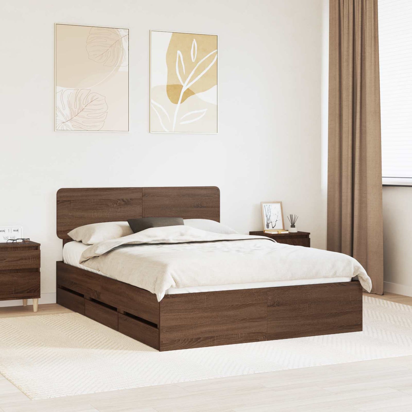 Bedframe met lade Bruin Eiken 150 x 200 cm Ingenieurshout