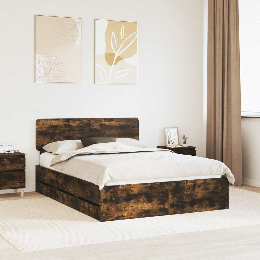 Bedframe met lade Gerookt eiken 140 x 200 cm Ingenieurshout