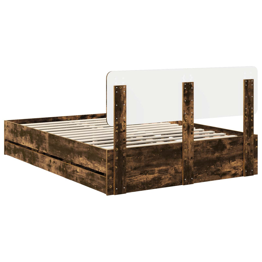 Bedframe met lade Gerookt eiken 140 x 200 cm Ingenieurshout