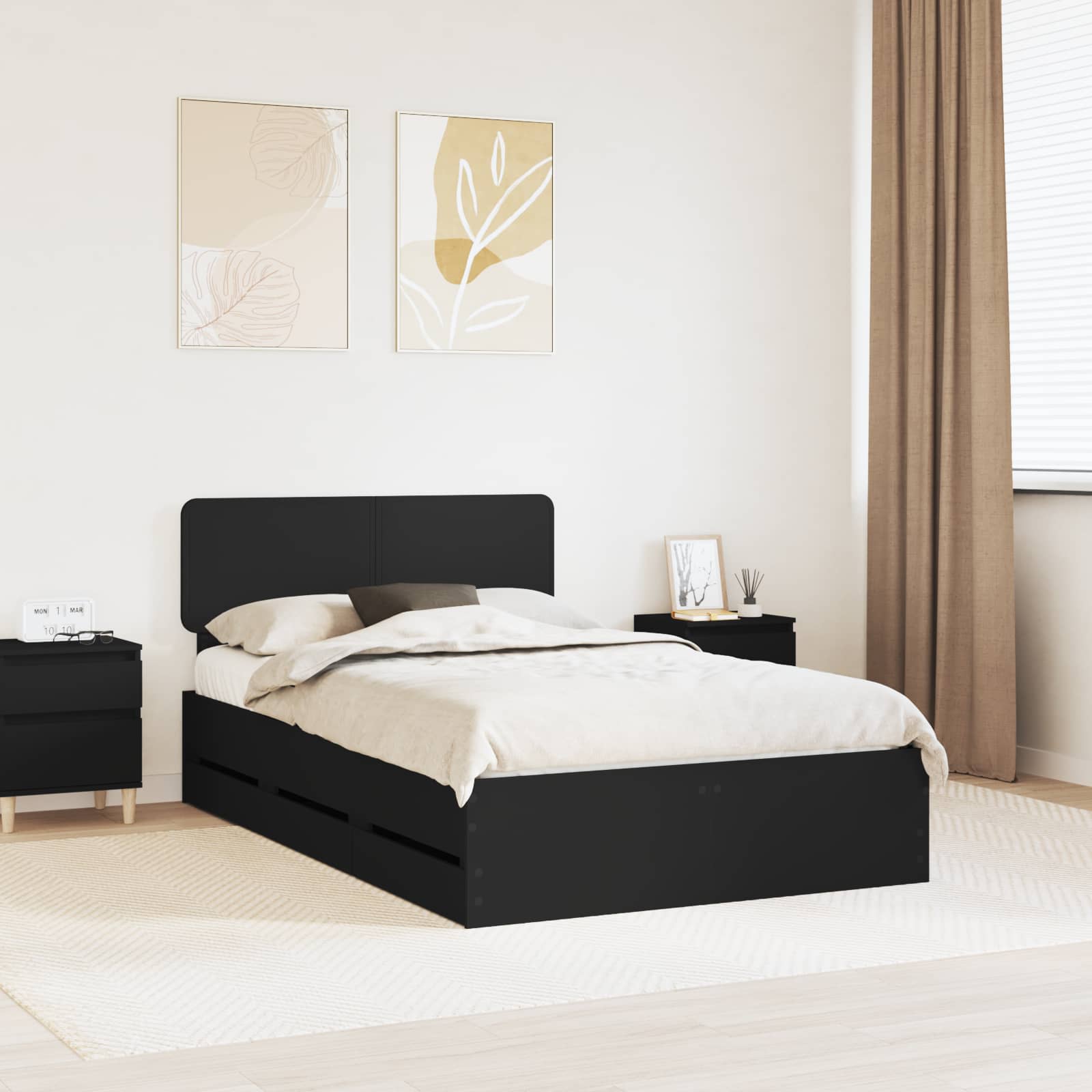 Bedframe met lade met opslag Zwart 120 x 190 cm Ingenieurshout