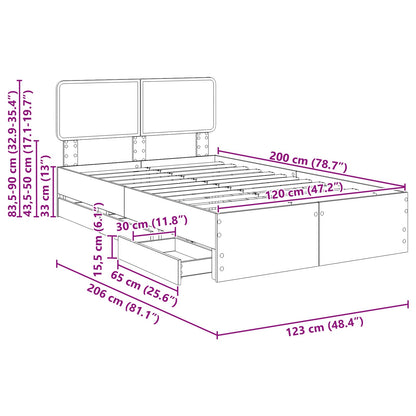 Bedframe met lade met opslag Zwart 120 x 190 cm Ingenieurshout