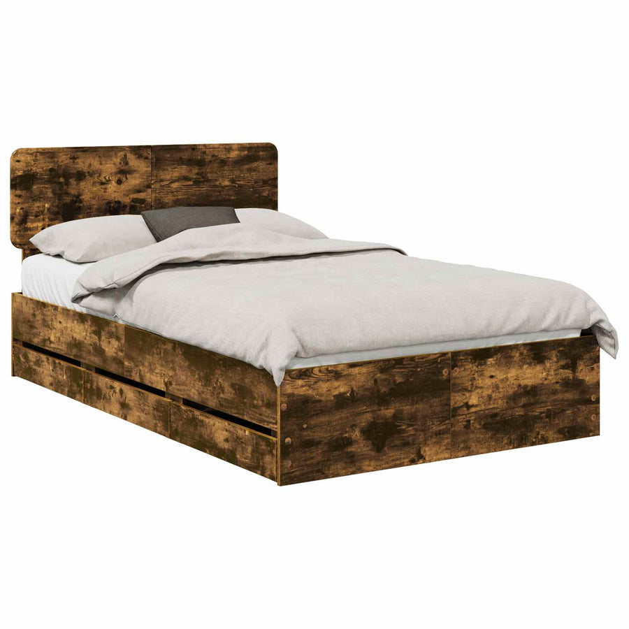 Bedframe met lade Gerookt eiken 120 x 190 cm Ingenieurshout