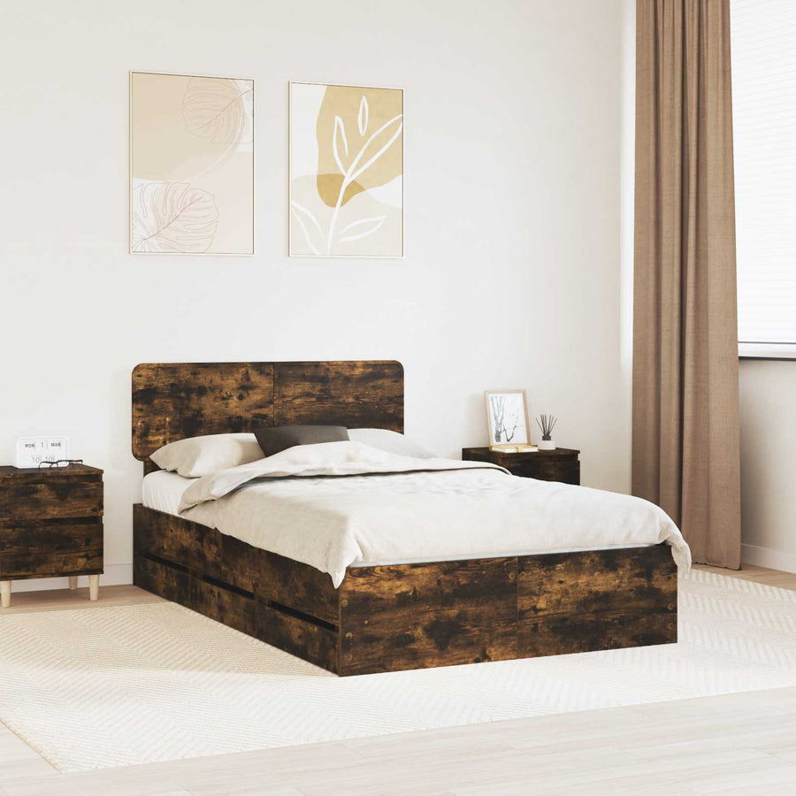Bedframe met lade Gerookt eiken 120 x 200 cm Ingenieurshout