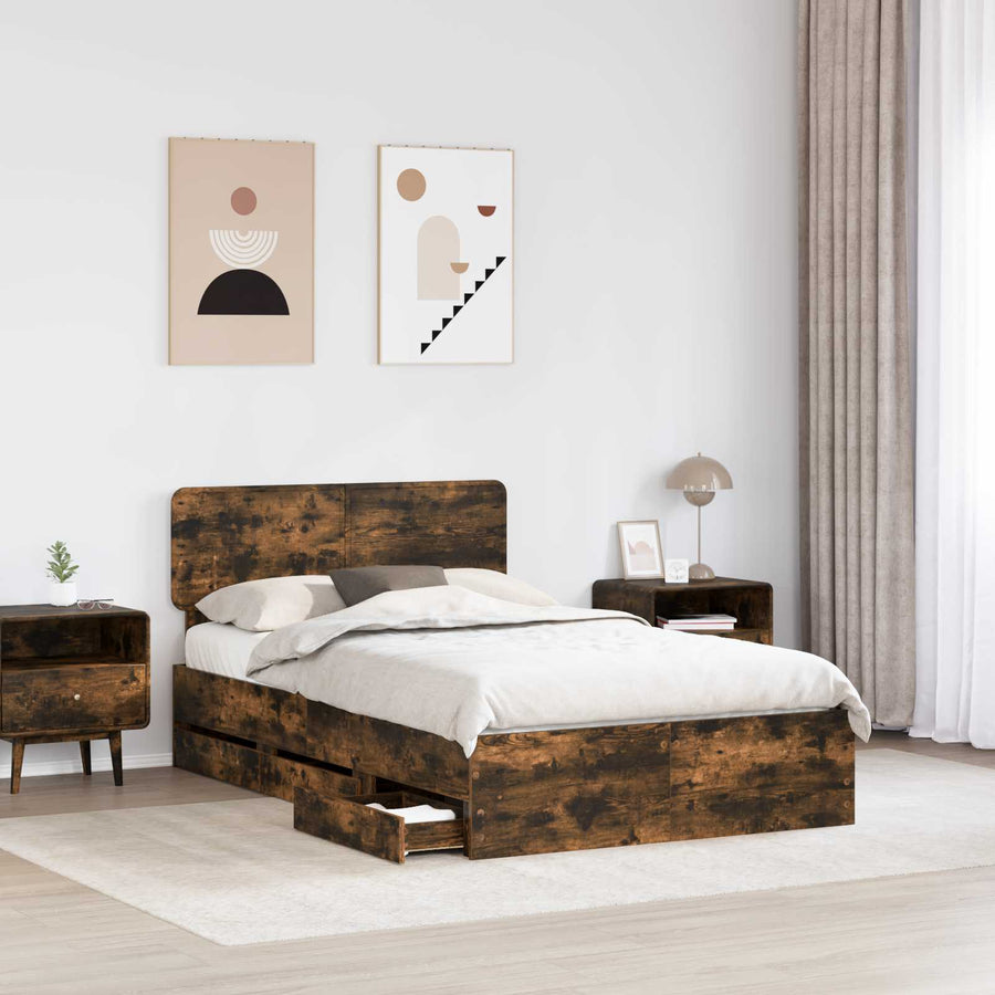 Bedframe met lade Gerookt eiken 120 x 200 cm Ingenieurshout