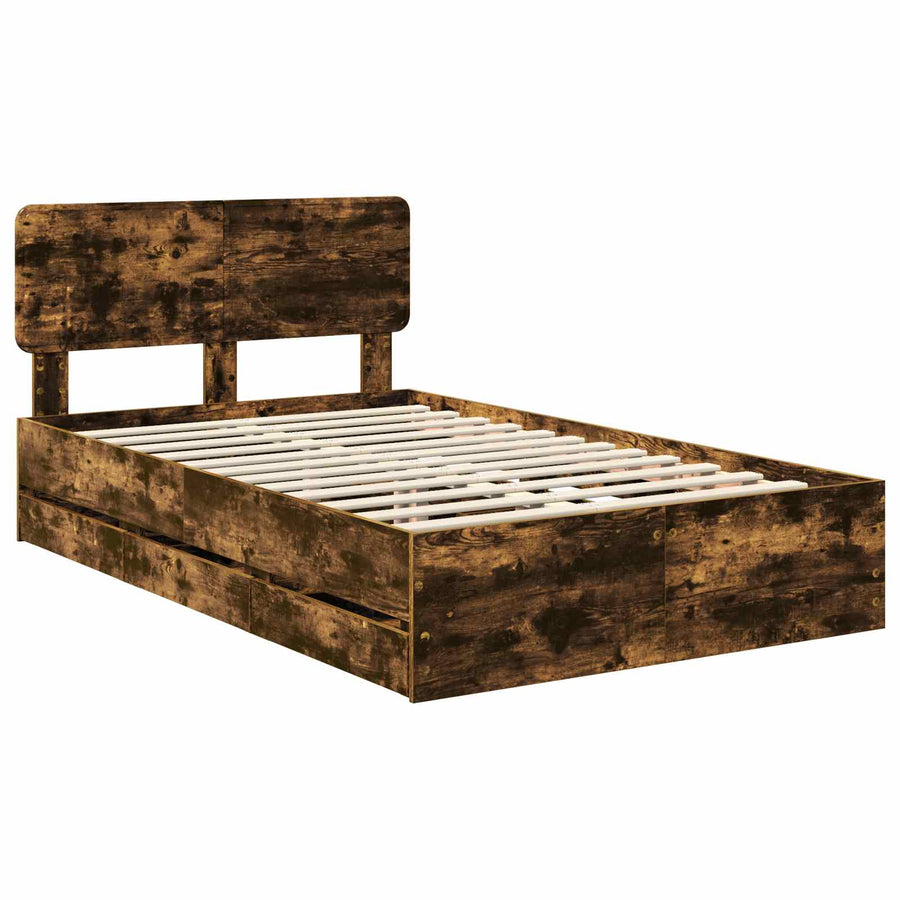 Bedframe met lade Gerookt eiken 120 x 200 cm Ingenieurshout