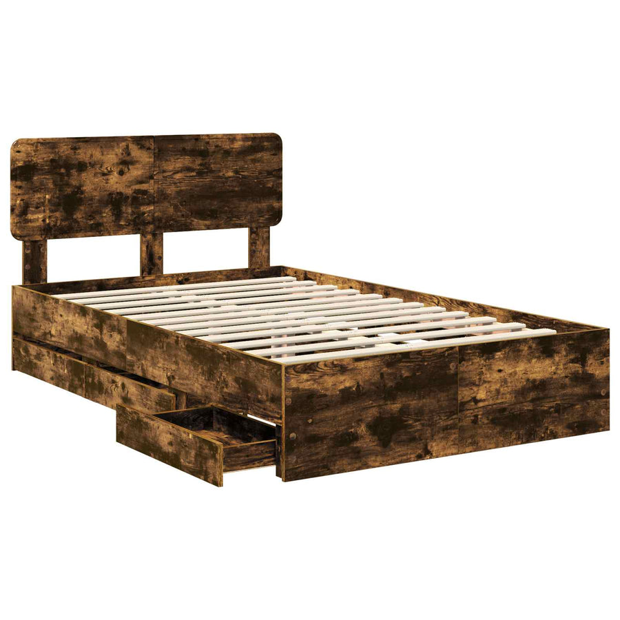 Bedframe met lade Gerookt eiken 120 x 200 cm Ingenieurshout