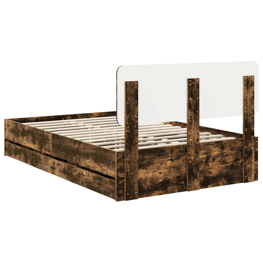 Bedframe met lade Gerookt eiken 120 x 200 cm Ingenieurshout