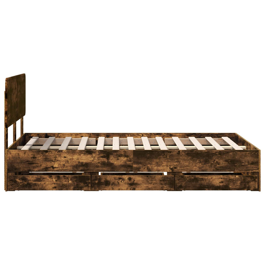 Bedframe met lade Gerookt eiken 120 x 200 cm Ingenieurshout