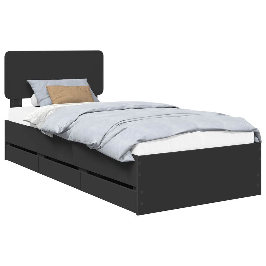 Bedframe met lade met opslag Zwart 100 x 200 cm Ingenieurshout
