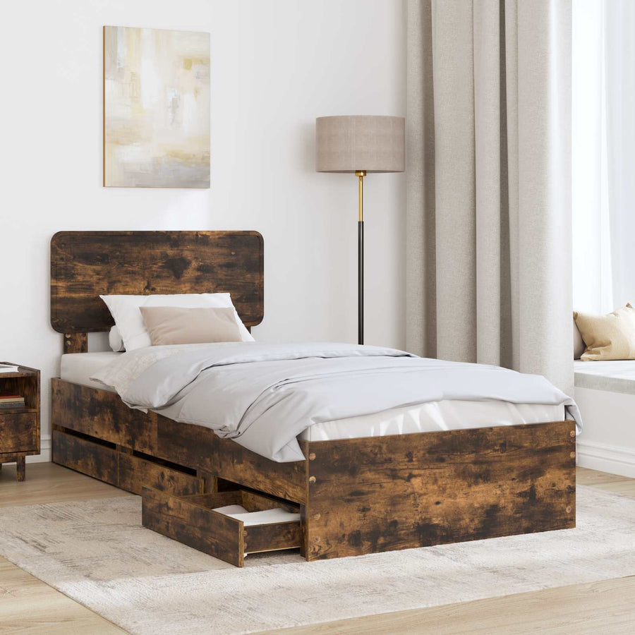 Bedframe met lade Gerookt eiken 100 x 200 cm Ingenieurshout