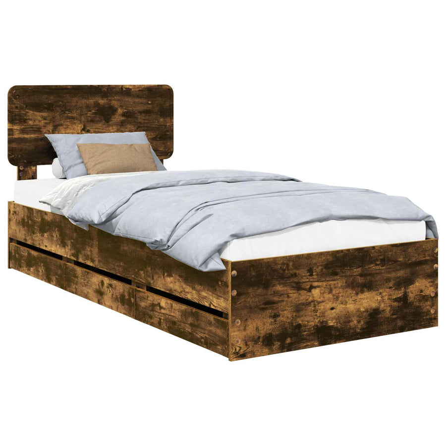 Bedframe met lade Gerookt eiken 100 x 200 cm Ingenieurshout