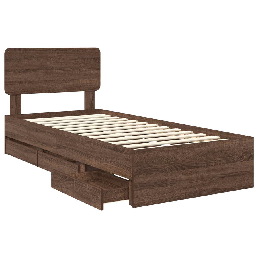 Bedframe met lade Bruin Eiken 100 x 200 cm Ingenieurshout