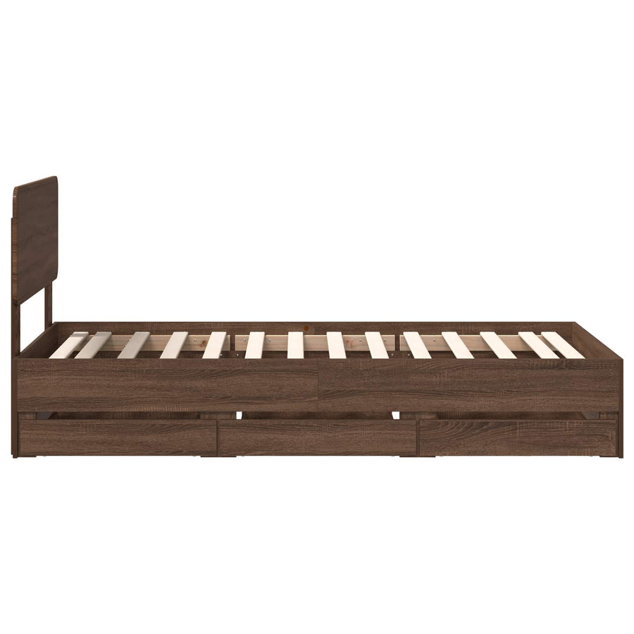 Bedframe met lade Bruin Eiken 100 x 200 cm Ingenieurshout