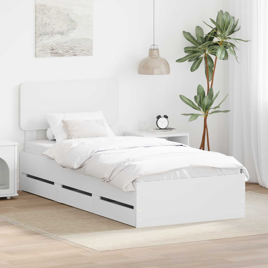 Bedframe met lade met hoofdeinde Wit 90 x 190 cm Ingenieurshout
