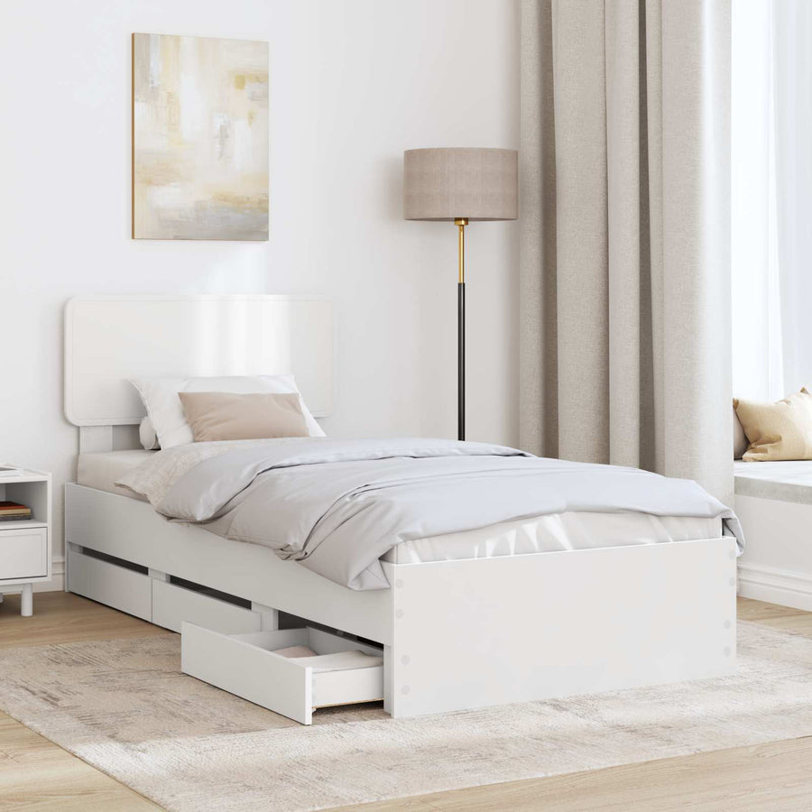 Bedframe met lade met hoofdeinde Wit 90 x 190 cm Ingenieurshout