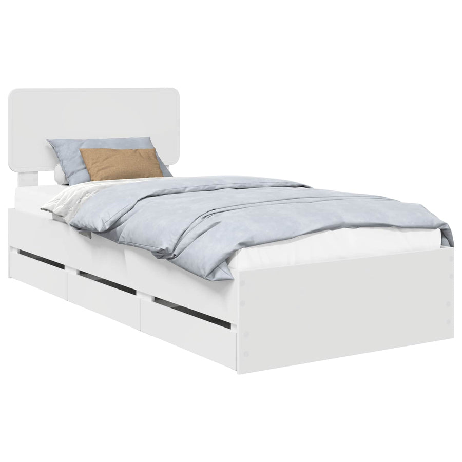Bedframe met lade met hoofdeinde Wit 90 x 190 cm Ingenieurshout