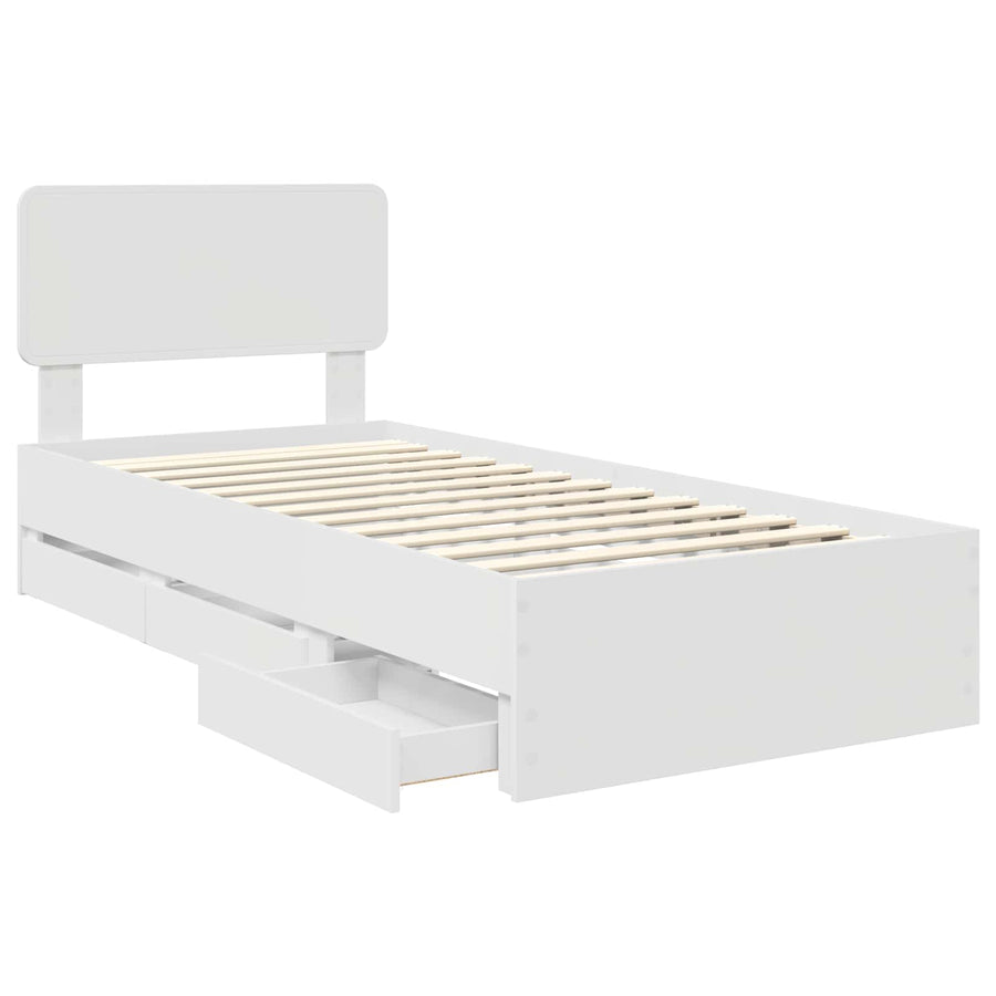 Bedframe met lade met hoofdeinde Wit 90 x 190 cm Ingenieurshout