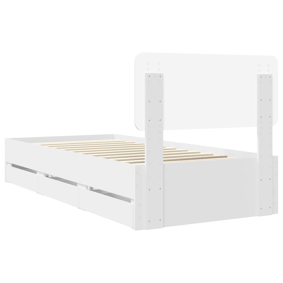 Bedframe met lade met hoofdeinde Wit 90 x 190 cm Ingenieurshout