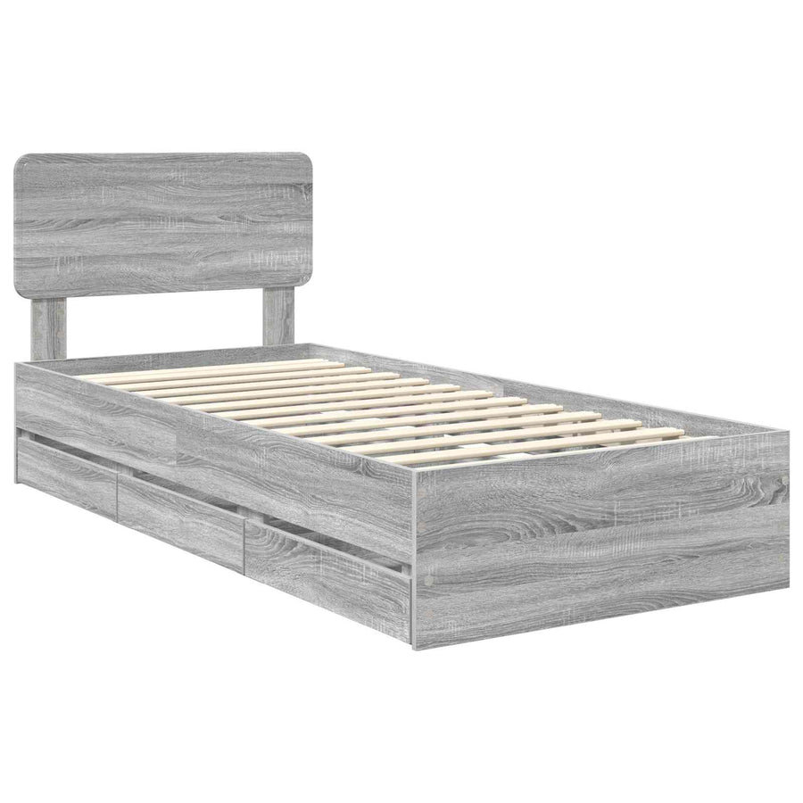 Bedframe met lade Grijs Sonoma 90 x 190 cm Ingenieurshout