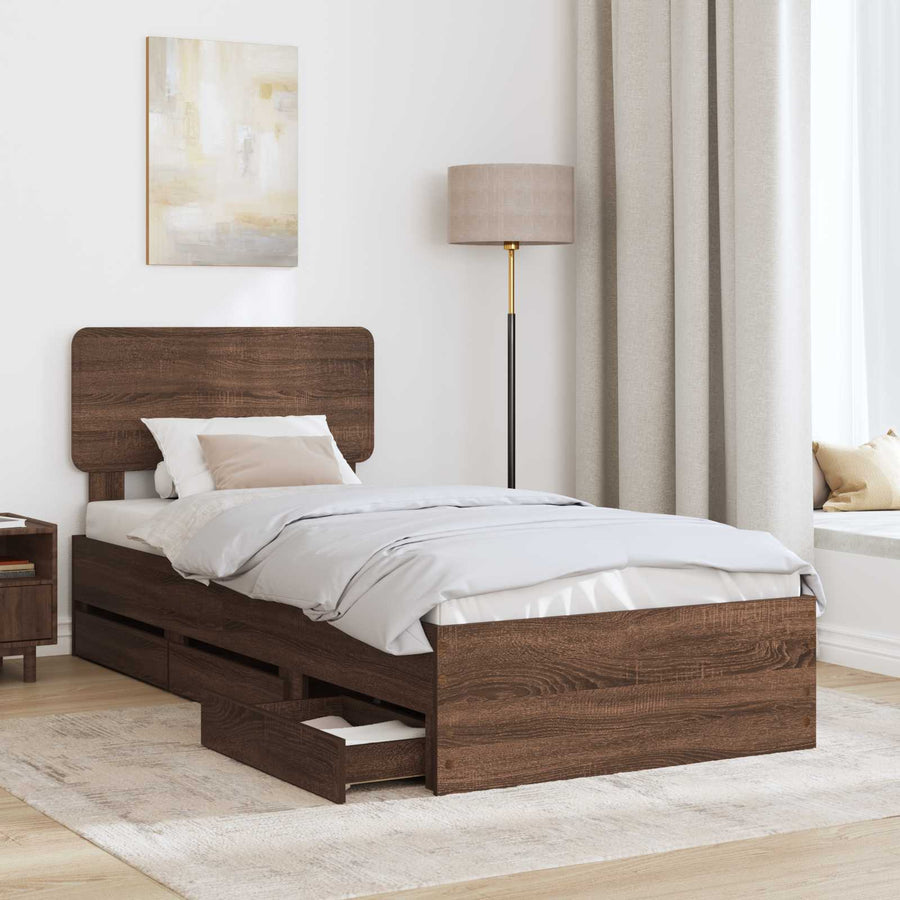 Bedframe met lade Bruin Eiken 90 x 190 cm Ingenieurshout