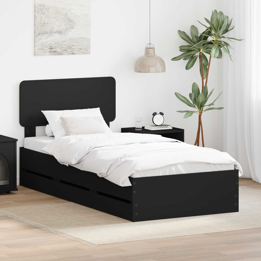 Bedframe met lade met opslag Zwart 90 x 200 cm Ingenieurshout