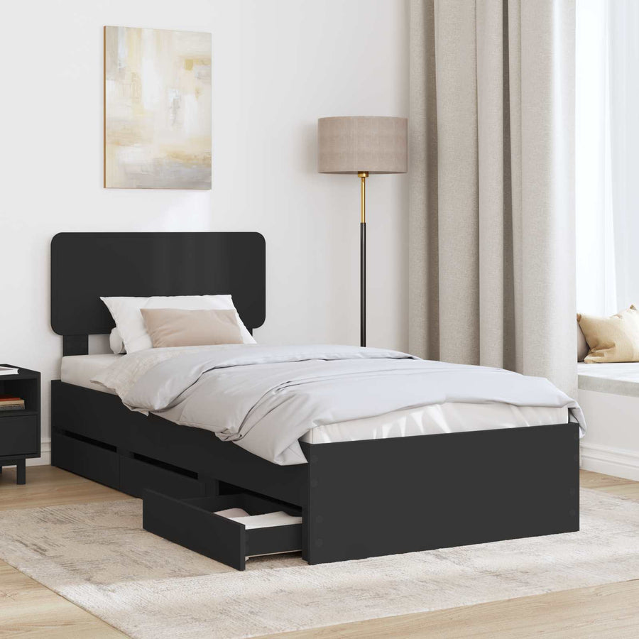 Bedframe met lade met opslag Zwart 90 x 200 cm Ingenieurshout