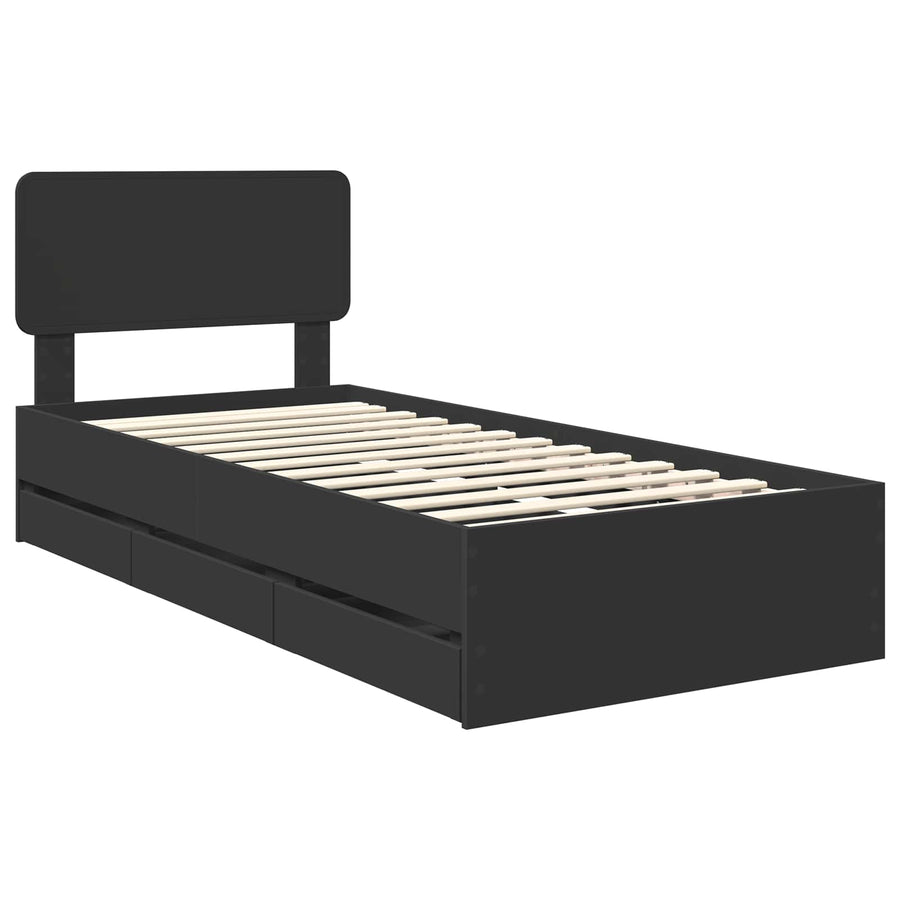 Bedframe met lade met opslag Zwart 90 x 200 cm Ingenieurshout