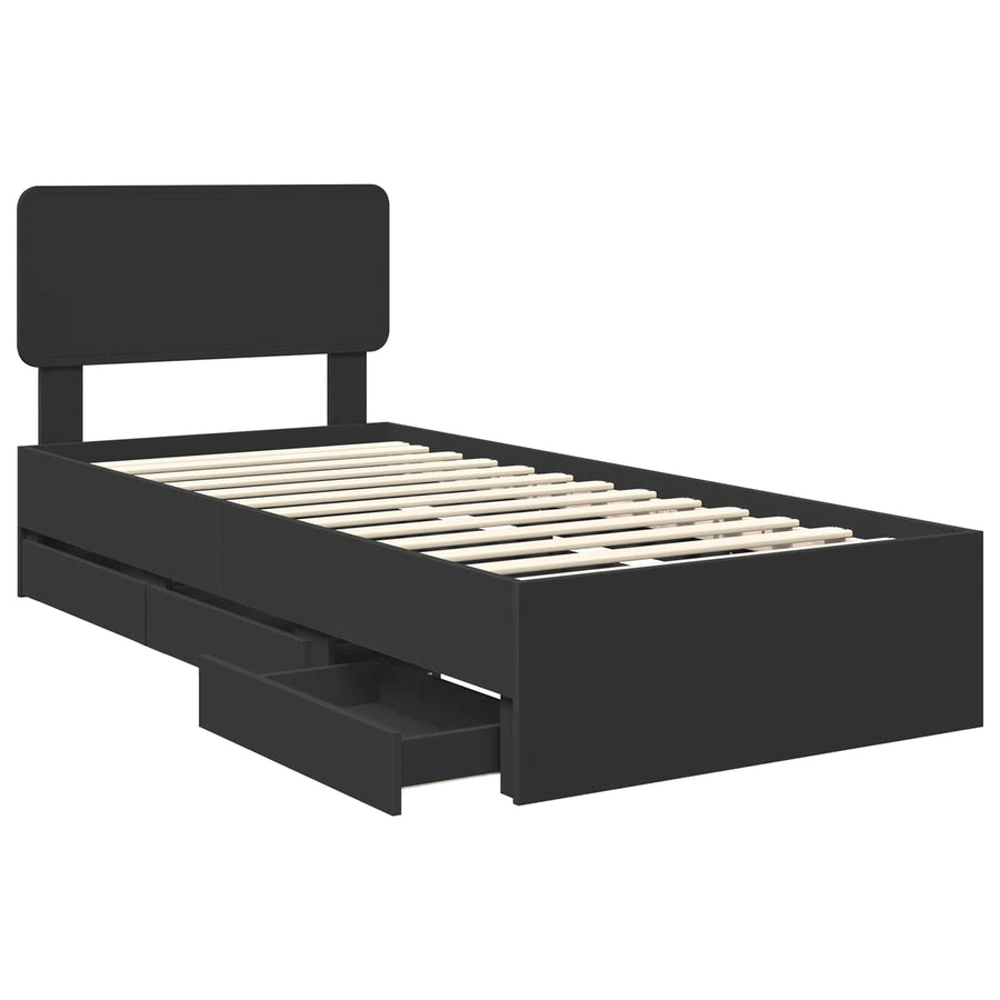 Bedframe met lade met opslag Zwart 90 x 200 cm Ingenieurshout