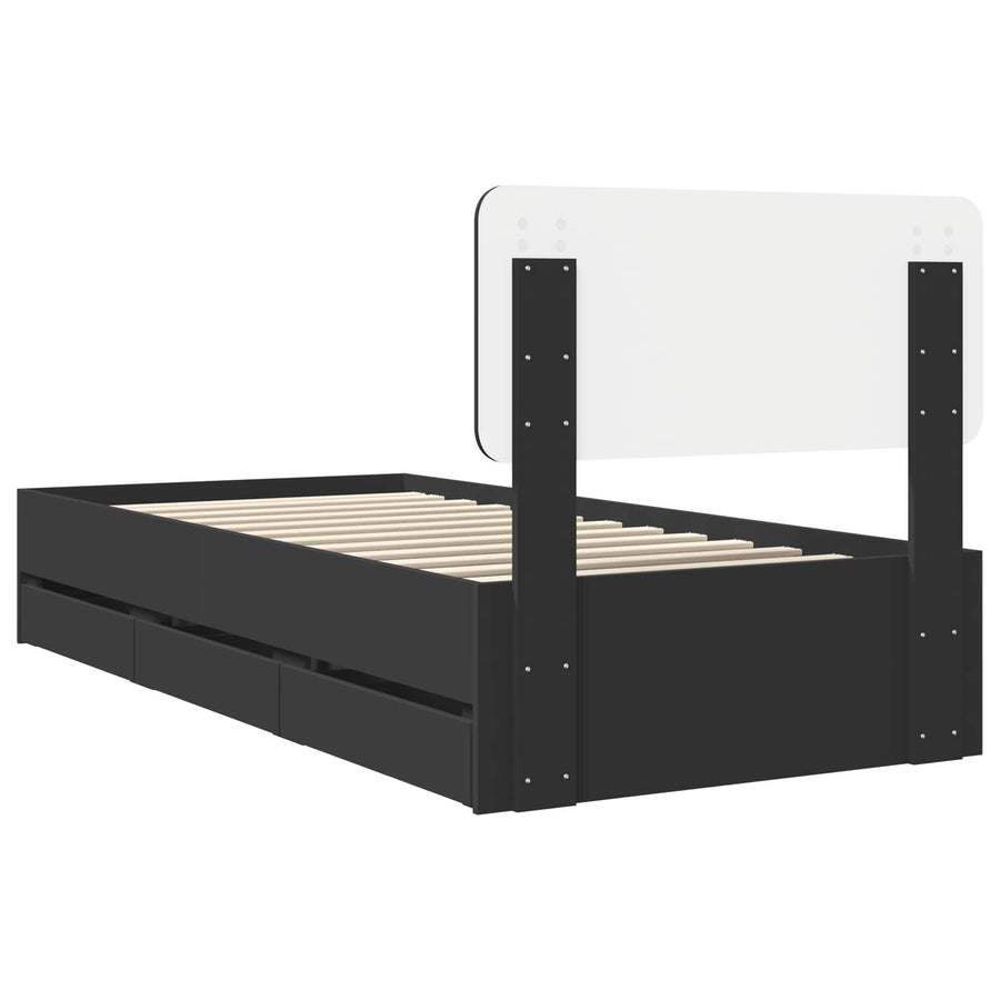 Bedframe met lade met opslag Zwart 90 x 200 cm Ingenieurshout