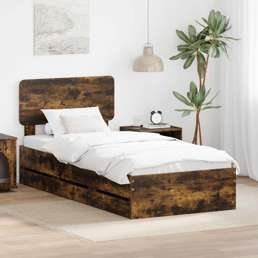 Bedframe met lade Gerookt eiken 90 x 200 cm Ingenieurshout