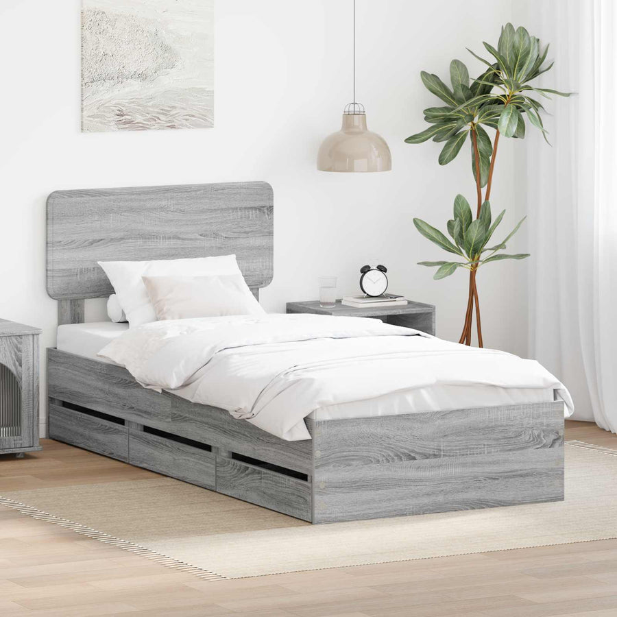 Bedframe met lade Grijs Sonoma 90 x 200 cm Ingenieurshout