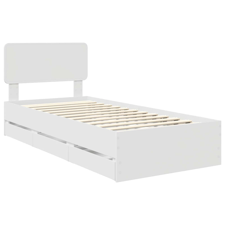 Bedframe met lade met hoofdeinde Wit 75 x 190 cm Ingenieurshout