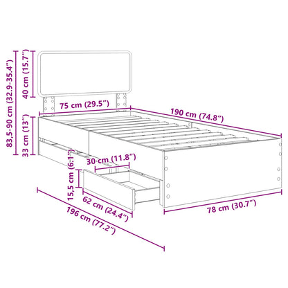 Bedframe met lade met hoofdeinde Wit 75 x 190 cm Ingenieurshout